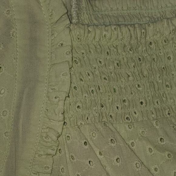 Caffe Marrakech Square Neck Eyelet Lime Green Smocked Blouse Size XL - Picture 8 of 8